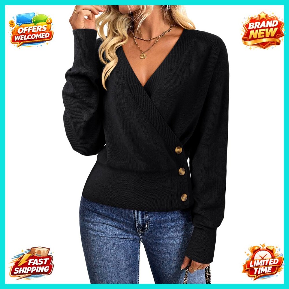 V-Neck Pullover Sweater, Long Sleeve Knit Top, Business Casual, Lightweight